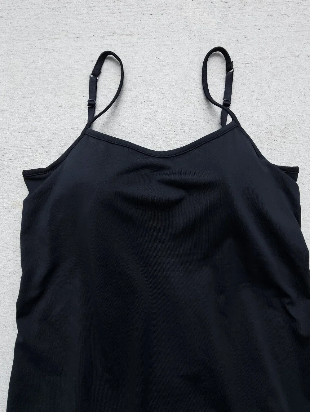 Athleta Black Midi Tank Dress Built in Bra Adjustable Straps SZ Medium Stretchy - Picture 2 of 7
